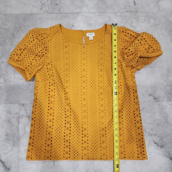 JCrew Women’s Mustard Yellow Eyelet Puff Sleeve Top Size XSmall - Picture 4 of 7
